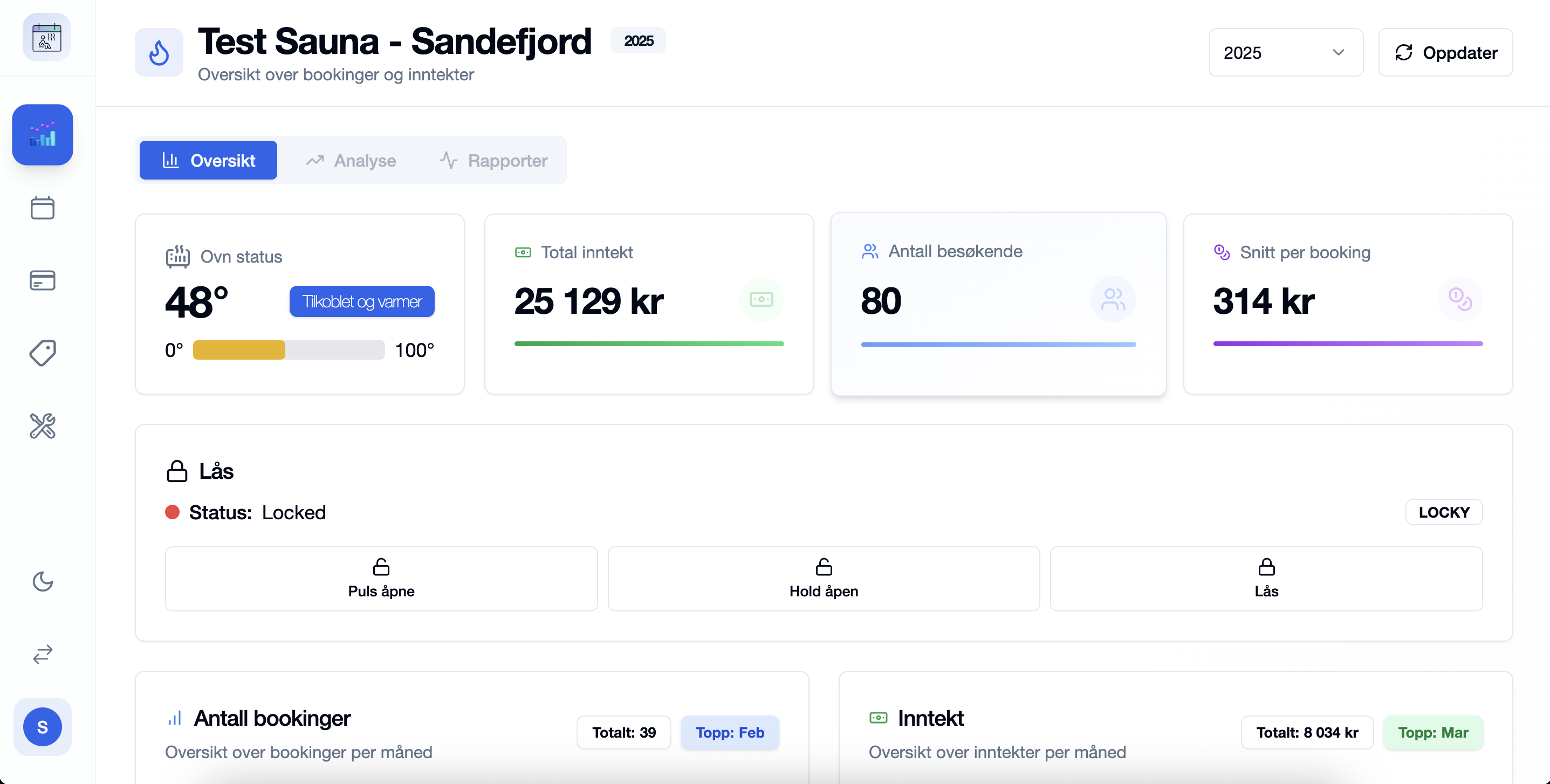 Sauna Booking, Kalender visning, laptop, lyst tema