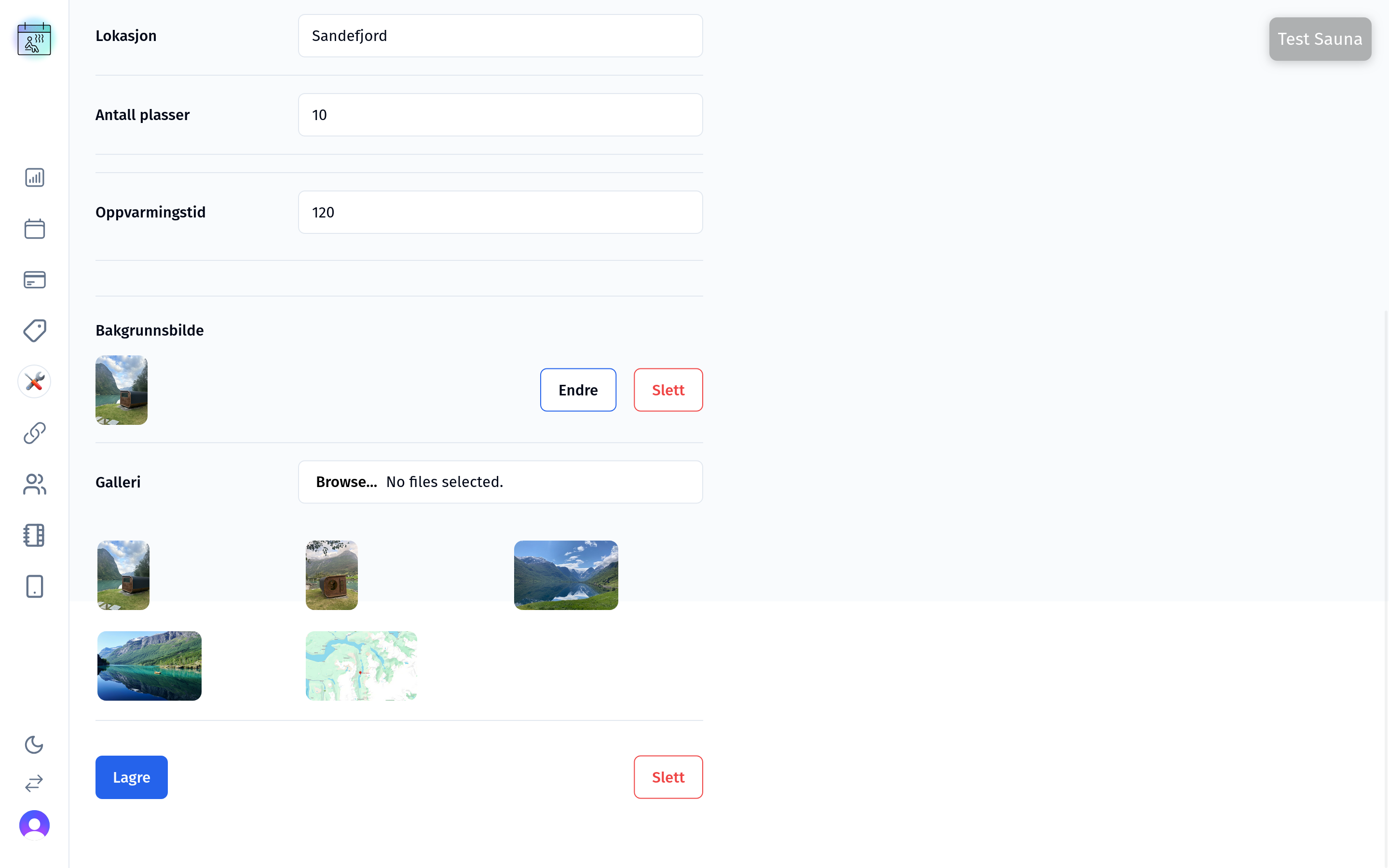 SaunaBooking kontrollpanel - Galleri